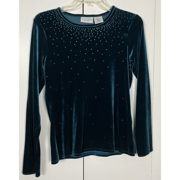 Jaclyn Smith Tops - NWOT Jaclyn Smith Classic Forest Green Velvet feel Beaded Top Small